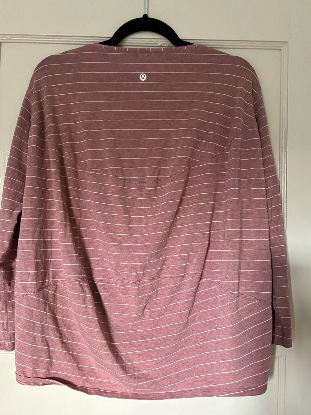 lululemon athletica back in action LS Striped Tee in Dusty Rose and White